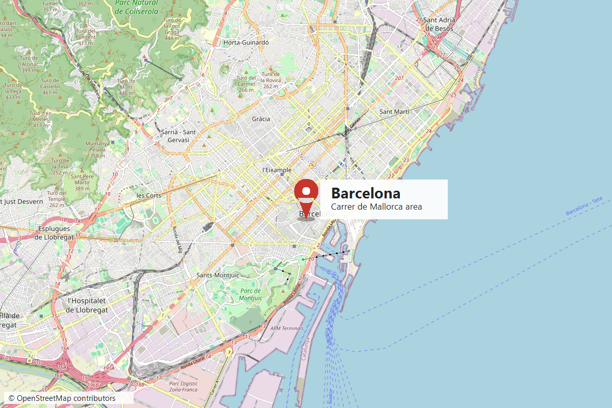 Overhead architectural map view of Barcelona city layout